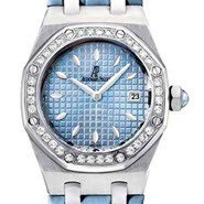 Royal Oak Ladies Gem-set in Steel with Diamond Bezel on Blue Crocodile Leather Strap with Blue Dial