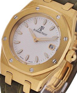 Ladys 33mm Royal Oak  - Yellow Gold on Strap with Silver Dial 