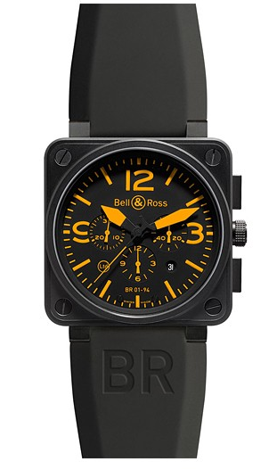 BR 01-94 Chronograph - Limited Edition Carbon Finish Steel on Rubber Strap with Black Dial 