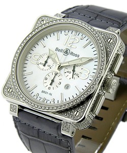 BR 01-94 Chronograph - Full Diamonds  Steel on Strap with MOP Dial 