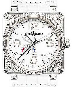 BR01-97 Power Reserve in Steel with Diamond Pave on White Leather Strap with MOP Dial