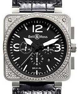 BR 01-94 Chronograph Top Diamond in Steel with Diamond Bezel on Black Crocodile Leather Strap with Black Dial