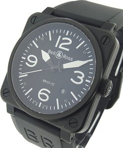 BR03-92 in Carbon Finish in PVD Steel on Black Rubber Strap with Black Dial