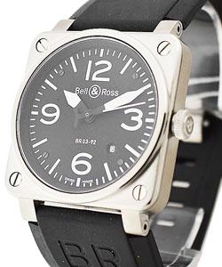 BR03-92 in Steel on Black Rubber Strap with Black Dial