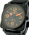 BR01-92 Carbon Orange in PVD Steel on Black Rubber Strap with Black Dial