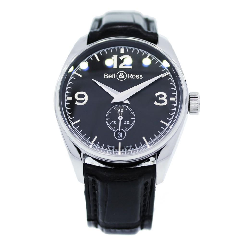 Geneva 123 in Steel on Black Crocodile Leather Strap with Black Dial
