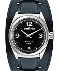 Medium Auto Black Steel on Leather Strap with Black Dial