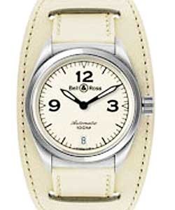 Medium Auto Beige Steel on Leather Strap with Beige Dial