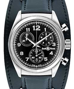 Medium Chronograph Steel on Leather Strap with Black Dial
