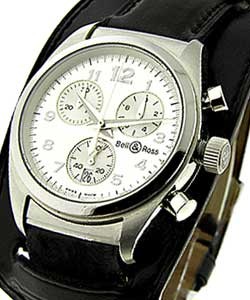 Medium Vintage Chronograph  Steel on Leather Strap with Silver Dial 