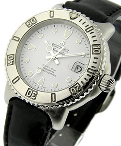 Vir Drive in Steel on Black Leather Strap with White Dial
