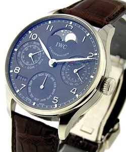 Portuguese Perpetual Calendar II in White Gold on Brown Leather  Strap with Grey Dial