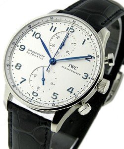 Portuguese Chronograph in Steel on Black Alligator Leather Strap with Silver Dial