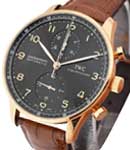 Portuguese - Automatic Chronograph in Rose Gold on Brown Crocodile Leather Strap with Black Dial