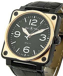 BR 01-92 in Black Carbon Steel with Rose Gold on Black Leather Strap with Black Dial
