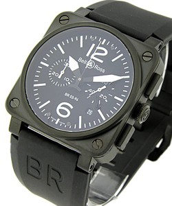BR03-94 Carbon Chronograph in PVD Steel on Black Rubber Strap with Black Dial