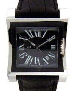 Bedat No.1 in Steel on Black Leather Strap with Black Dial
