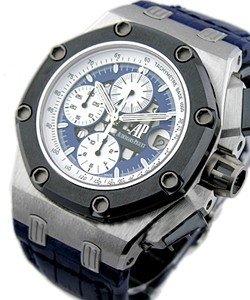 Rubens Barrichello II Offshore Chronograph in Platinum  on Blue Crocodile Leather Strap with Blue Dial
