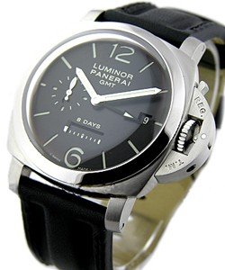 PAM 233 - 1950 8 Day Power Reserve in Steel - DOT DIAL on Black Calfskin Leather Strap with Black Dial
