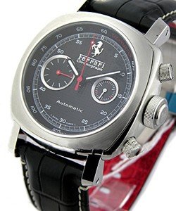 FER 004 - Ferrari Chronograph GrandTurismo 45mm Automatic in Steel on Black Crocodile Leather Strap with Black Dial
