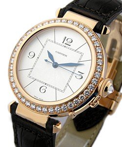 Pasha 42mm in Rose Gold with Diamond Bezel on Black Crocodile Leather Strap with Silver Dial