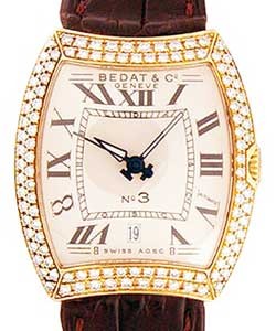 No. 3 in Yellow Gold with Diamond Bezel on Brown Leather Strap with Diamond Bezel