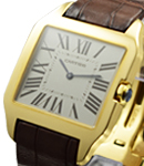 Santos Dumont - Small Size in Yellow Gold On Brown Leather Strap with White Roman Dial