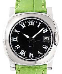 No.8 in Steel on Green Leather Strap with Black Dial