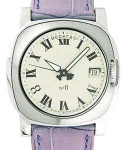 No.8 in Steel on Purple Leather Strap with Cream Dial