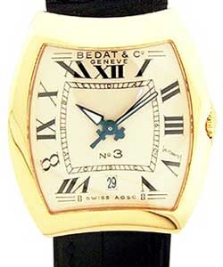 No. 3 in Yellow Gold on Black Leather Strap with White Dial
