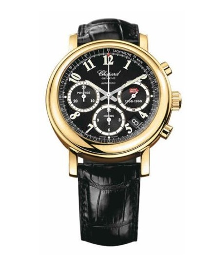 Mille Miglia Chronograph in Yellow Gold on Brown Crocodile Leather Strap with Black Dial