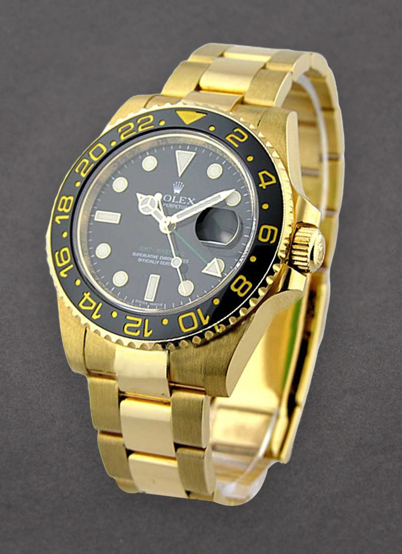 Rolex Unworn GMT Master II in Yellow Gold with Black Ceramic Bezel