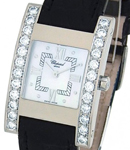 Your Hour H Watch in White Gold with Diamond Bezel On Black Crocodile Leather Strap with Mother of Pearl Dial