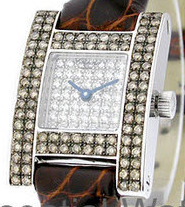 Your Hour H Watch  with Brown Diamonds White Gold on Strap with Diamond Pave Dial 