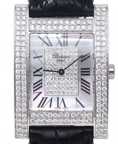Your Hour H Watch in White Gold with Diamonds Bezel on Black Crocodile Leather Strap with White Mother of Pearl Dial