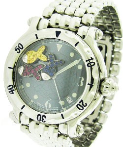 Happy Beach 38mm in Steel on Steel Bracelet with Blue Diamond Dial - Floating Jeweled Fish