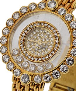 Happy Diamonds in Yellow Gold with Diamond Bezel on Yellow Gold Bracelet with Pave Diamond Dial
