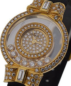 Happy Diamonds Yellow Gold on Strap with Gold Diamond Dial 