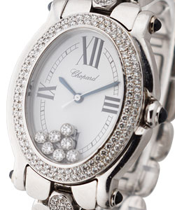 Happy Sport Oval with 2-Row Diamond Bezel White Gold on Diamond Braclet with White Dial 