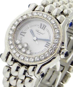 Happy Sport Round with White Gold Diamond Bezel Steel on Bracelet with Mother of Pearl Dial
