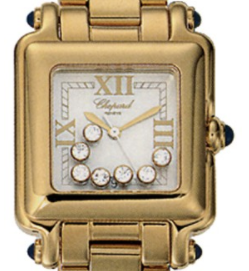 Happy Sport Square in Yellow Gold on Yellow Gold Bracelet with White Diamond Dial