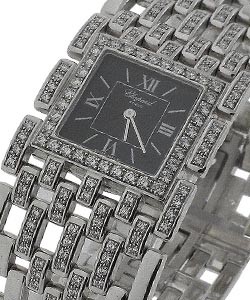Montres Dame in White Gold with Diamond Lugs White Gold on Partial Diamond Bracelet and  Black Dial 