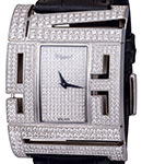 Montres Dame in White Gold  on Black Crocodile Leather Strap with Diamond Dial