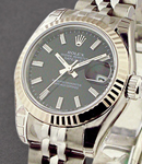 Datejust Automatic in Steel with White Gold Fluted Bezel On Steel Jubilee Bracelet with Black Stick Dial