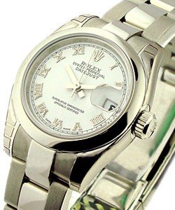 Datejust Ladies 26mm in Steel with Domed Bezel on Steel Oyster Bracelet with White Roman Dial