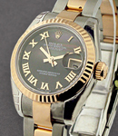 Datejust in Steel with Rose Gold Fluted Bezel on Steel and Rose Gold Oyster Bracelet with Black MOP Roman Dial