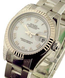 Datejust Ladies 26mm in Steel with White Gold Bezel on Steel Oyster Bracelet with White Roman Dial