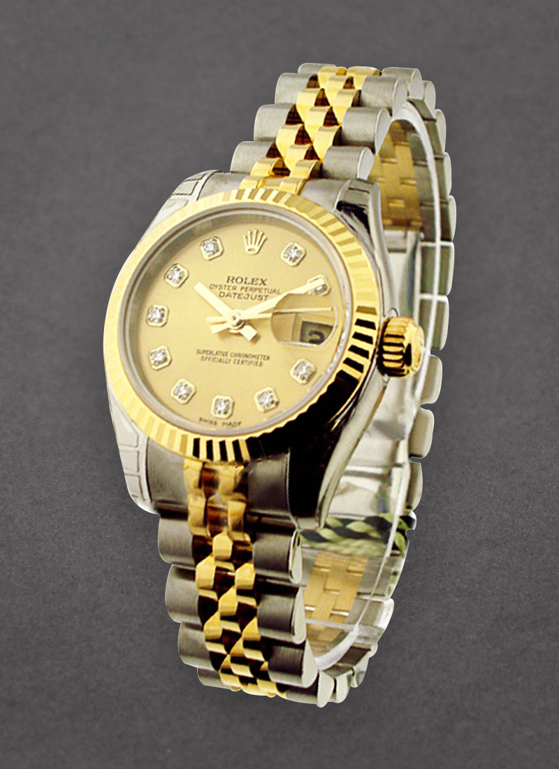 Rolex Unworn Ladies 26mm Datejust in Steel with Yellow Gold Fluted Bezel