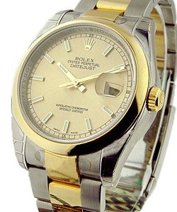 Datejust 36mm in Steel with Yellow Gold Smooth Bezel on Steel and Yellow Gold Oyster Bracelet with Champagne Stick Dial