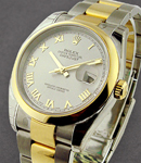Datejust 36mm in Steel with Yellow Gold Smooth Bezel on Steel and Yellow Gold Oyster Bracelet with Rhodium Roman Dial
